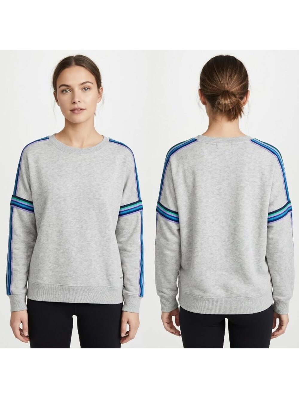 Aerie Women's Rainbow Stripes Dolman Sleeve Crewneck Gray Sweatshirt Size S/P